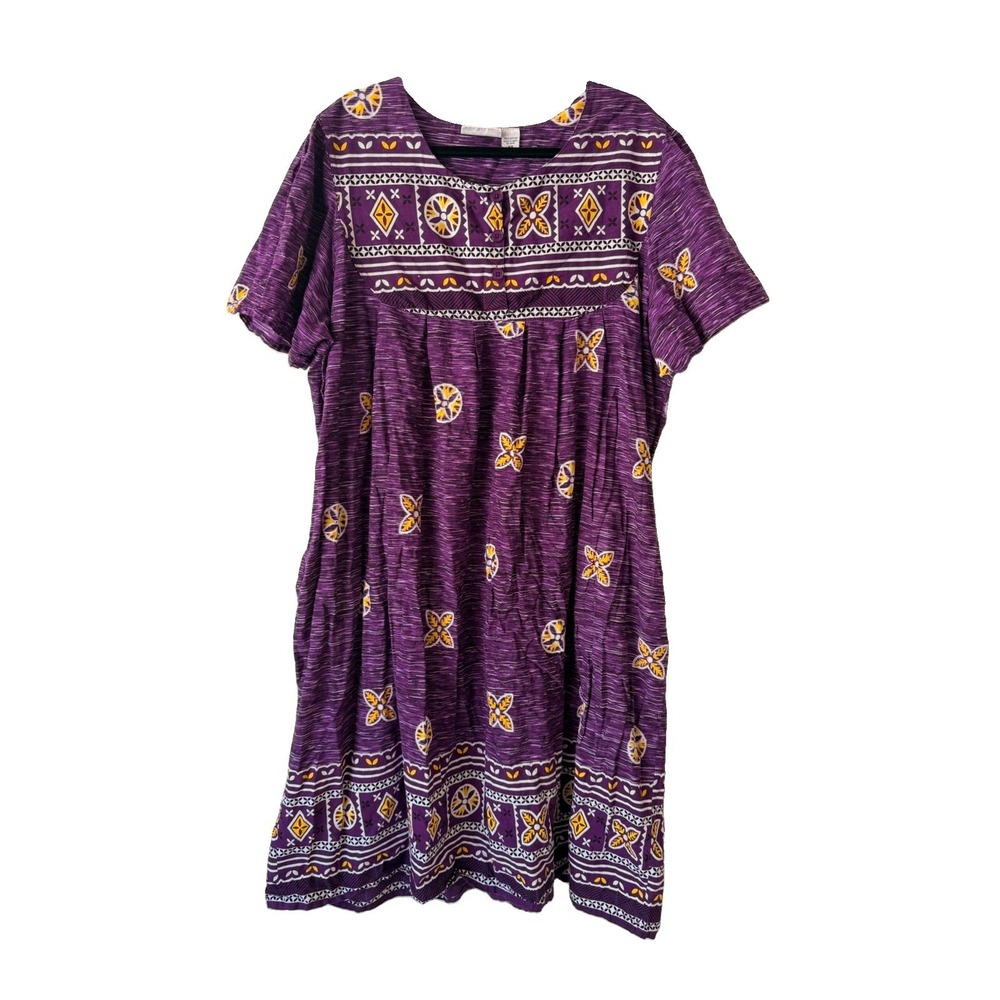 Loungees Tribal House Dress Boho Coastal‎ Grandmother Purple Cotton Sz 3XL